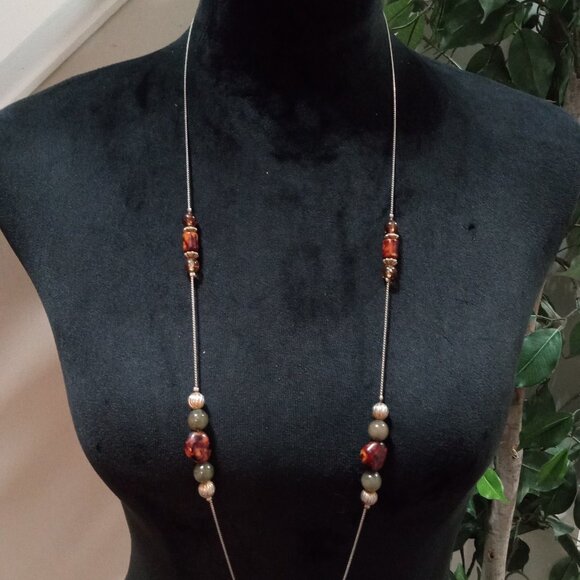 Womens Modern Fashion Multicolor Charm Beaded Long Necklace with Round Clasp - Picture 2 of 10